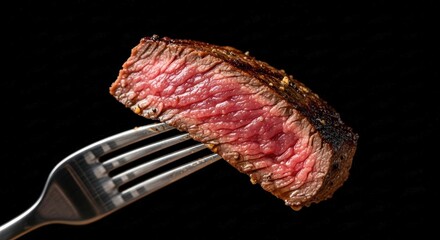 Perfectly Cooked Medium Rare Steak on a Fork