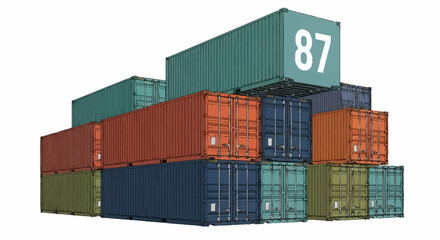 Vibrant shipping containers stacked high at the port, ready for global trade and logistics, perfect for illustrating supply chain efficiency and international commerce