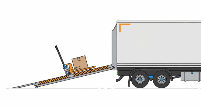 Shipping a cardboard box with a forklift from a truck on white, ideal for logistics themes, freight, transportation, and delivery services promotion