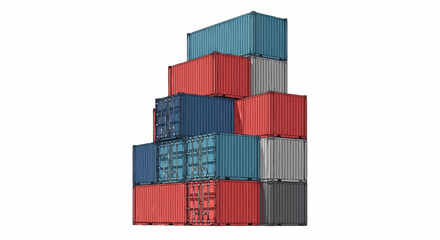 Fototapeta premium Stacked shipping containers create a colorful industrial pattern, perfect for illustrating global trade, supply chain solutions, and international commerce themes