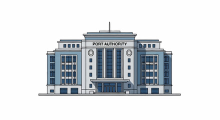 Detailed port authority headquarters illustration for architectural visualization and urban planning projects, featuring a modern design and clear lines