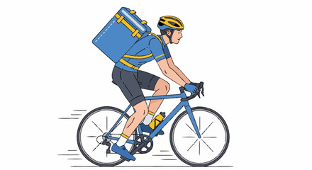 Fototapeta premium Efficient food delivery by bike with insulated backpack, perfect for eco-conscious services and quick urban commutes, showcasing speed and sustainability