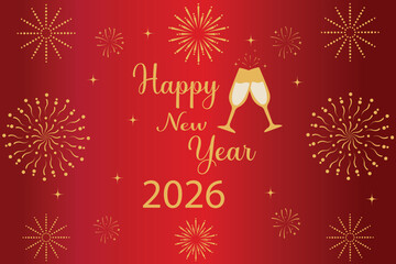 Happy new year 2026 background. Happy new year 2026 texted with red background. New year Poster or banner, card festive on red background. New year celebration concept. Vector illustration.
