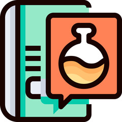 Green Open Book with Science Flask Icon In Speech Bubble Education Concept