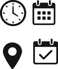 Collection of minimalist clock calendar map pin and approved calendar icons