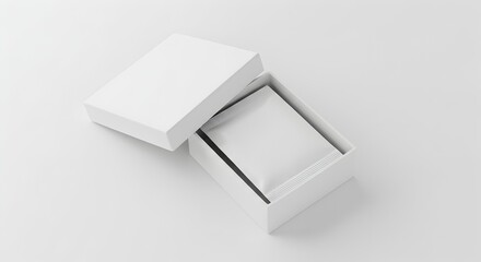 White opened square gift box mockup with soft insert on minimalist background, perfect for product display or packaging design.