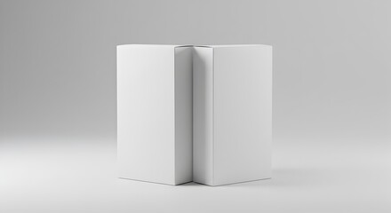 Opened blank white vertical product packaging box mockup standing on a clean studio background, ideal for retail display.
