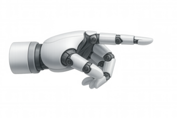 Robot hand pointing finger, indicating future technology, artificial intelligence, and digital interaction with transparent background