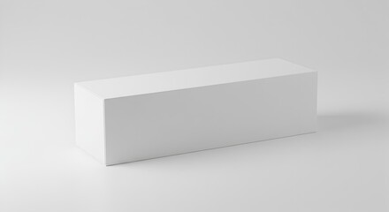 Long blank white rectangular product packaging box mockup, closed and isolated on a clean white background for branding design.