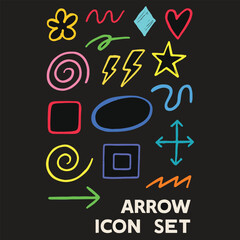 Colorful hand drawn icon set collection with variety of different decorative shapes