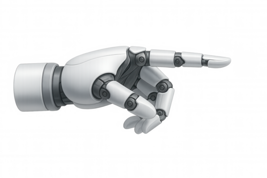 Robot hand pointing finger, indicating future technology, artificial intelligence, and digital interaction with transparent background