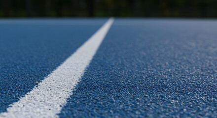 Close-Up View of a Bright Blue Synthetic Sport Court Surface with a Striking White Line Running Through the Center