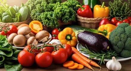 Assortment of Fresh Healthy Vegetables and Produce Collection