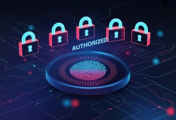 Cybersecurity authorization with fingerprint scan and locks for digital safety and protection