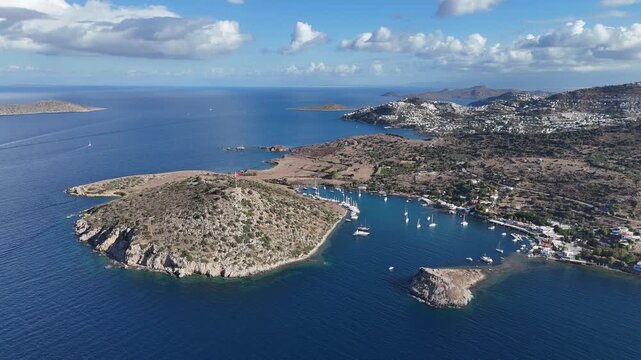 Breathtaking View of G&uuml;m&uuml;şl&uuml;k Bay with Yachts and Nearby Greek Islands