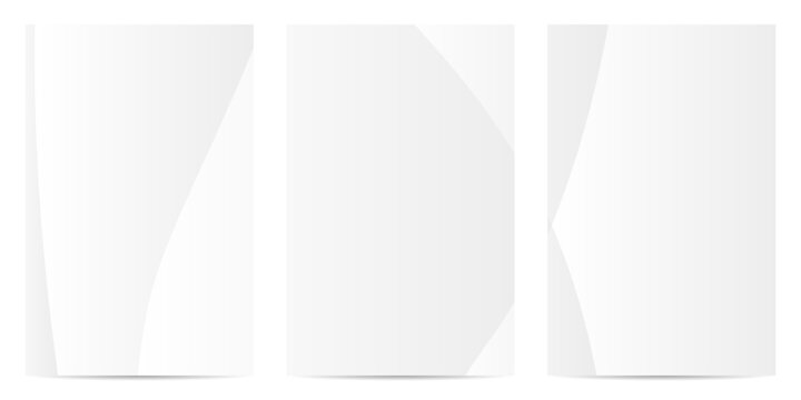 Set of three clean, modern abstract white and grey backgrounds with subtle geometric shapes and shadows, perfect for minimalist designs, presentations, or web banners.