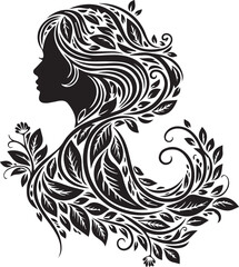 Fototapeta premium Ethereal woman silhouette formed by lush green leaves and twining branches nature spirit silhouette
