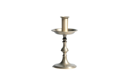 Ornate metal candlestick holder with central post, dark background