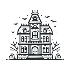Haunted house illustration for Halloween decoration and theme parties. Vector line illustration