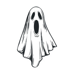Scary ghost character in classic design for Halloween celebration. Vector hand drawn illustration