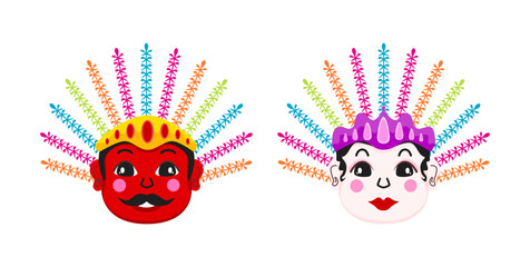 Betawi Ondel-Ondel Couple Vector Illustration – Head Avatar, Traditional Indonesian Cultural Characters