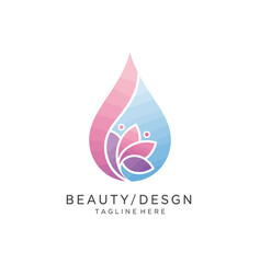 Elegant and modern lotus flower logo design encapsulated within a graceful gradient water drop, symbolizing purity, wellness, and natural beauty for spa and cosmetic brands