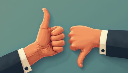 Two hands showing thumbs up and down gestures in illustration