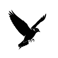 Black vector silhouette of a flying pigeon or dove isolated on white background, perfect for a tattoo or icon showing bird wings in flight