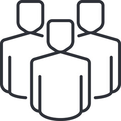 Group of three stylized figures depicted in a simple outline graphic on a clean white background representing teamwork and community in a modern abstract design.