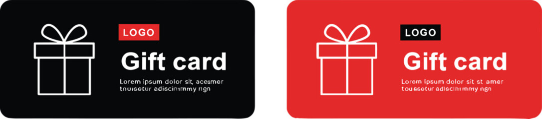Black and Red Gift Card Designs with White Gift Box Icon and Logo Placeholder vector