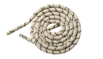 Coiled rope, tight spiral, tan with dark blue speckles