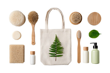 Eco-friendly bath and body essentials arranged in a flat lay