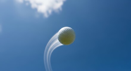 Golf ball soaring through clear blue sky