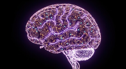 Visual representation of a brain with circuit patterns illustrating the connection between technology and human thought processes