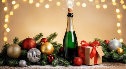Sparkling Celebration Festive Holiday Scene with Gifts and Ornaments