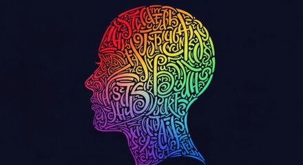 Obraz premium Colorful abstract silhouette filled with intricate patterns representing thoughts and emotions