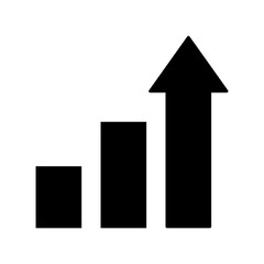 Single black arrow growing up business icon, simple successful chart graph bars flat design interface infographic element for app ui ux web button, vector isolated on white background