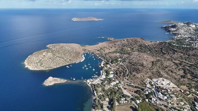 Breathtaking View of G&uuml;m&uuml;şl&uuml;k Bay with Yachts and Nearby Greek Islands