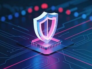 Cybersecurity shield protection security technology digital network system data concept abstract