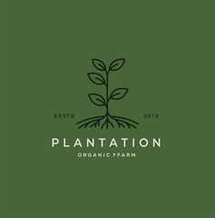Elegant Plantation Farm Logo Design with Sprout, Roots and Organic Theme for Sustainable Agriculture