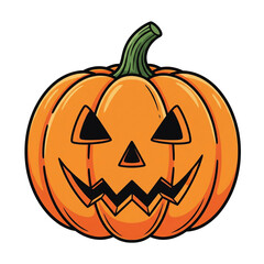 A carved orange pumpkin with a scary face known as a jack-o-lantern for Halloween in October is isolated on white