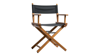 Isolated director's chair wood frame, dark fabric seat/back