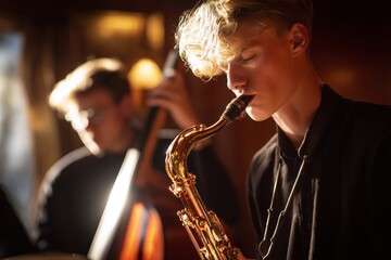 Talented jazz musicians play live at a local venue