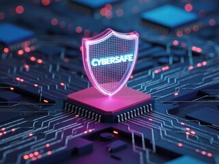 Cybersafe shield security system digital protection network technology concept illustration art