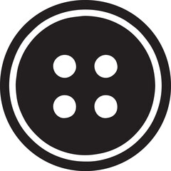 Fototapeta premium Button silhouette vector illustration in black and white with circular shape and four-hole center for fashion, sewing and tailoring design themes