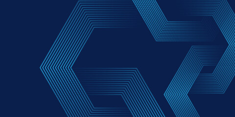 Dark blue background with hexagon geometric lines pattern. Abstract shiny hexagon lines. Futuristic technology concept