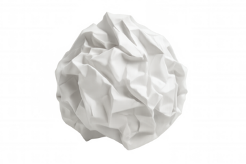 Crumpled white paper ball representing discarded ideas, failure, waste, and problem solving on transparent background