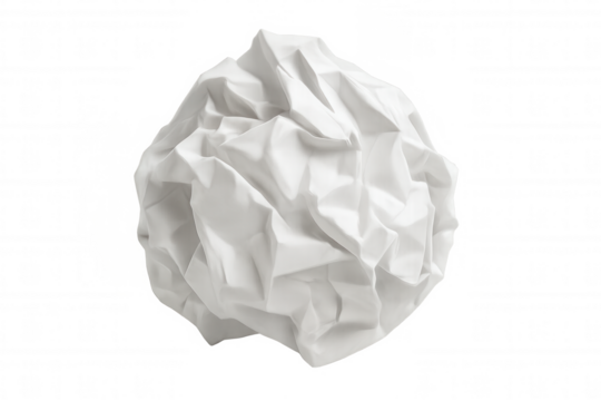 Crumpled white paper ball representing discarded ideas, failure, waste, and problem solving on transparent background
