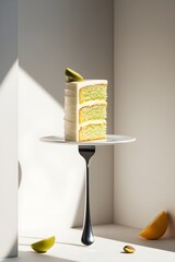 Modern Green Cake with White Frosting, Culinary Art with Dramatic Shadows