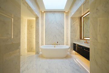 Luxurious Bathroom with Freestanding Tub and Marble Walls luxury interior isolated on a transparent background
